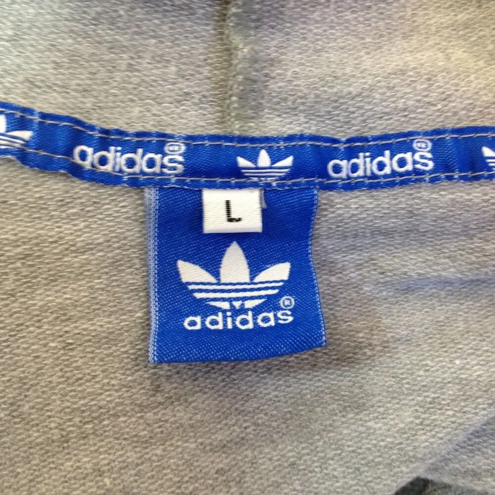Adidas Hoodie Full Zip Sweatshirt Gray Youth Large 14/16 Soft Feel Pockets